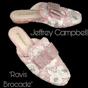 Jeffrey Campbell Ravis  brocade slide mules with studded bow in women's sz 7.5